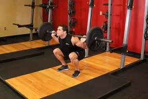 Barbell back squat, end position
